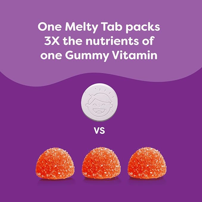 Renzo's Picky Eater Kids Multivitamin with Iron, Dissolving Kids Vitamins with Vitamin D3 and K2 and More, 60 Sugar-Free Melty Tabs, Lil’ Green Apple Flavored