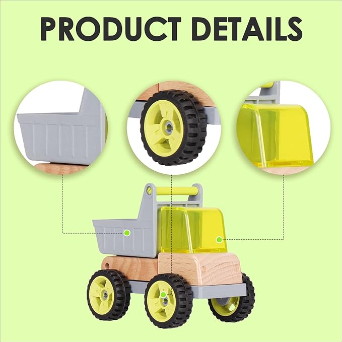 Wooden Construction Truck Mini Simulation Engineering Vehicles for Boys and Girls Toy Car (Tip Lorry) for Age 3 +