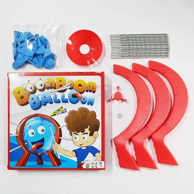 Balloon Blast Party Game Set, Family Fun Tabletop Game with 10 Balloons, 9 Sticks, Dice, Stand, Red Frame