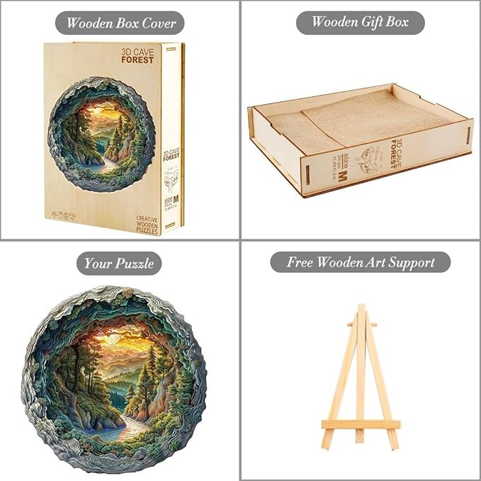 Wooden Puzzles, 3D Cave Forest Puzzle 200 Pieces, Unique Animal Shaped Wood Challenging Jigsaw Puzzles Gifts for Adults, 11.4x11.3in
