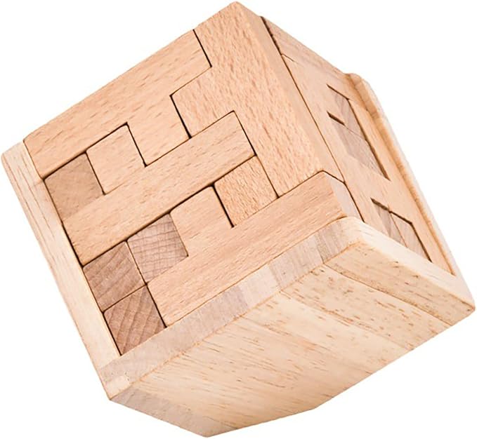 Wooden Brain Teaser Puzzle Cube Wooden Puzzles T-Shaped Jigsaw Logic Puzzle Educational Toy for Kids and Adults by AHYUAN (Coffee and Natural)