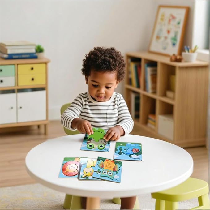 D-KINGCHY Wooden Puzzles for 3 4 5 Years Old Boys Girls, 6 Pcs Animal Jigsaw Puzzles for 3+ Years Old, Educational Preschool Learning Toys for Toddlers