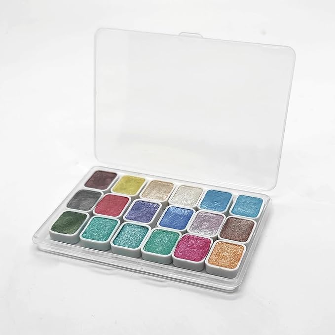 Mini Forestry Shifting Watercolor Painting Set, 18 Color Shifting Watercolor Paint Set, Shimmer Metallic Watercolor Paints Set, Glitter Watercolor Paint, Solid, Macaron Style