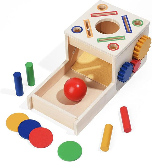 Wooden Montessori Toys for Toddlers 1-3, 5-in-1 Object Permanence Coin Box Wooden Ball Drop Toy Play for 1 2 3 Year Old Toddlers
