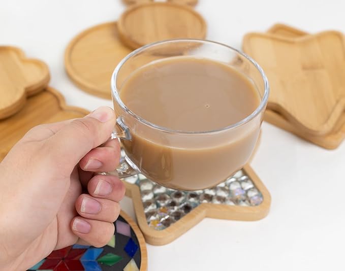 Lanyani 10pcs Wooden Assorted Shapes Mosaic Bases for DIY Mosaic Coaster Kit, with Wooden Surface for Handcrafted Glass Mosaic Tiles Crafts for Adults and Kids