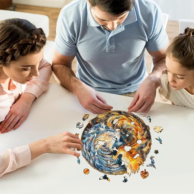 Wooden Puzzles for Adults, 300 Pieces Phoenix Puzzles, Wooden Adult Puzzles, Unique Jigsaw Puzzles Gifts for Puzzle Lover (L-13.3 * 13.3in)