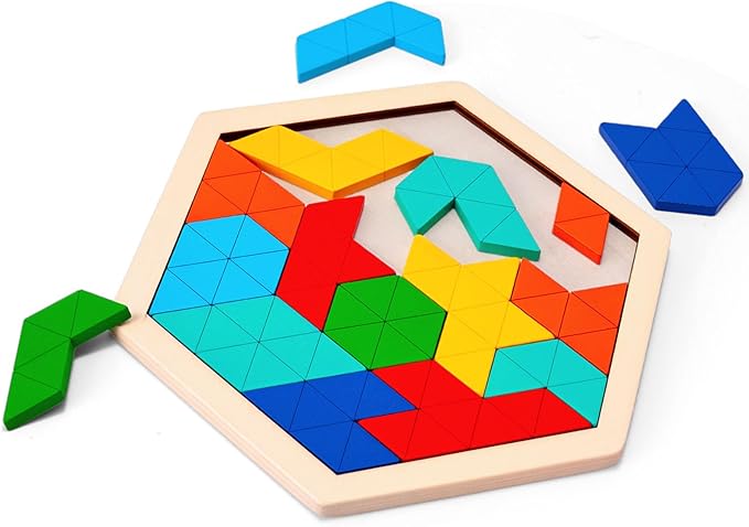 3 otters Wooden Puzzles for Kids, Educational Brain Teaser Game, Shape Sorting Board with Guide Book, Montessori Learning Toys