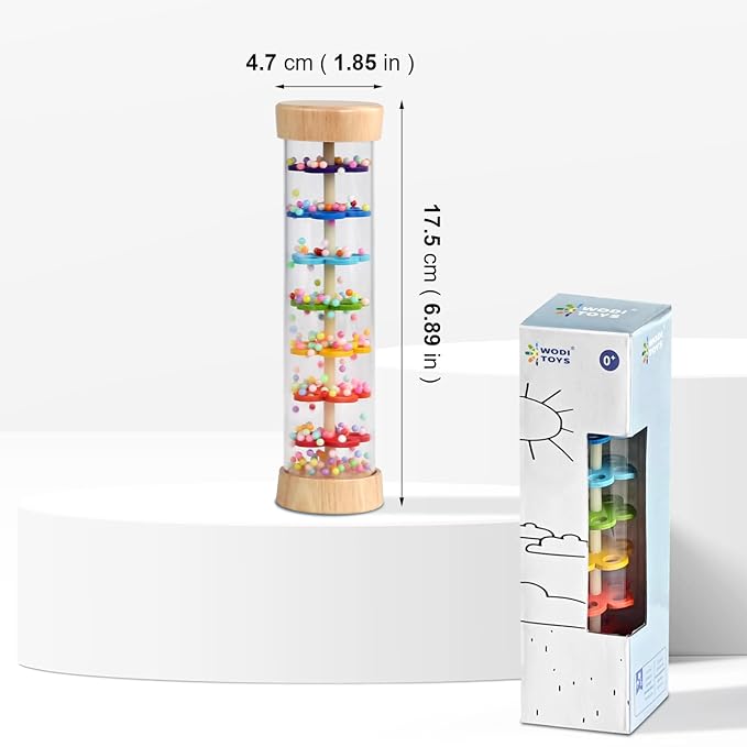 WODI Wooden Baby Rattle Rainstick Rainmaker Montessori Musical Toy for Infants Toddlers Newborns 0-3-6-9-12 Months Sensory Development