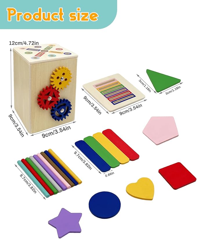 Wooden Sorting Toys Montessori Color & Shape Sorter Preschool Learning Activities Fine Motor Skills Sensory Toys for Toddlers 2-5 Birthday Gifts for Boys and Girls (Colorful-Cuboid)