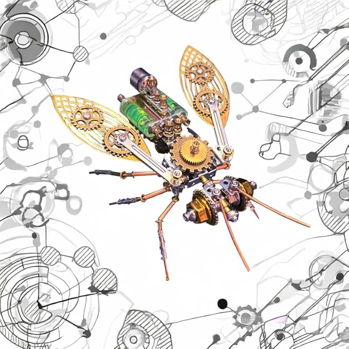 Steampunk Metal Insect Bug Mechanical Steampunk Sculpture Steampunk Mechanical Insect Clockwork 3D Steampunk Metal Puzzle Kits for Adults (Gatling Bee)