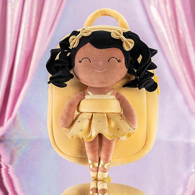 Gloveleya Toddler Backpack Baby Ballerina Girl Gifts Plush Curly Hair Ballet Backpack - Black Blonde 9 inches