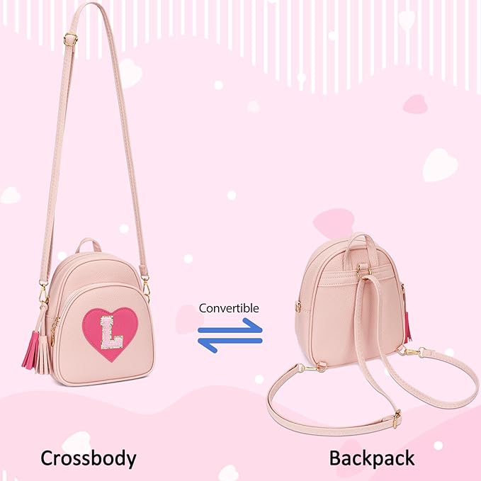 Girls Initial Mini Backpack Gifts for Kid Toddler Little Girl Teen Small Cute Heart Backpack Purse Preschool Kindergarten Bookbag，Pink-L