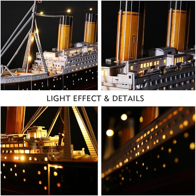 CubicFun Titanic 3D LED Puzzles for Adults 88 CM 266 Pieces,Titanic Toys for Teens, Home Decor Birthday Gifts Adults Teacher Gift Dad's Gift