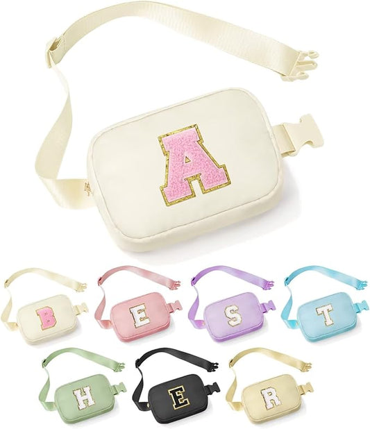 YOOLIFE 4 5 6 7 8 9 10 11 12 Year Old Girls Birthday Gifts, Initial Fanny Pack Crossbody Bag Purse for Teen Girl Belt Bag, Beige A