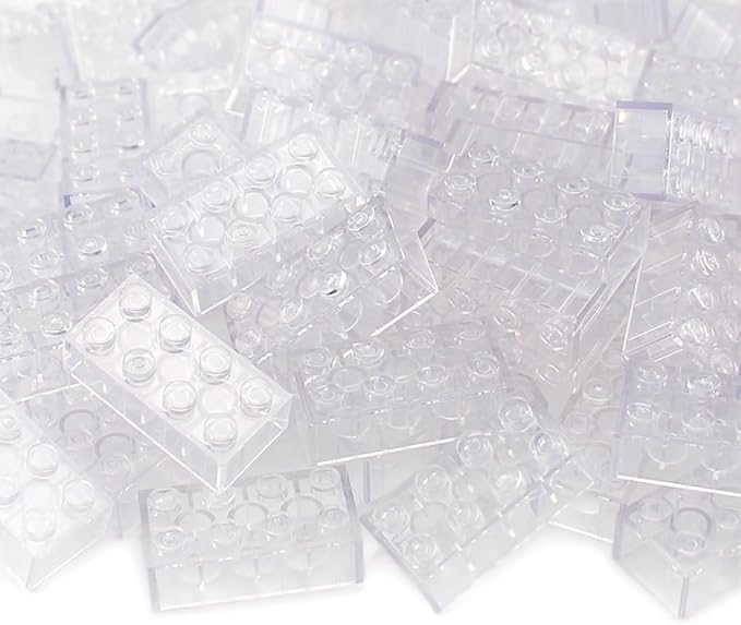 Feleph 100pcs 2x4 Bricks Transparent Pieces Clear Parts Classic Building Kit Creative Play Set Blocks Toy Basic Accessories Compatible with 3001 Major Brands