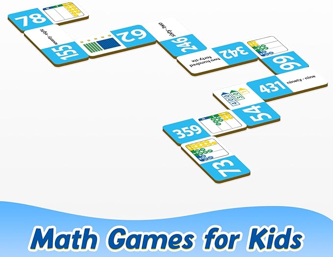 Place Value Dominoes Set,Math Manipulatives Games for Kids,Counting Toys,Learning Games,Preschool Learning Activities,Homeschool Supplies,Kindergarten Classroom Must Haves,1st 2nd 3rd Grade