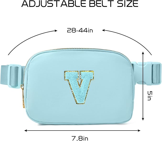 Gitus Gifts for 8 9 10 11 12 Year Old Girls Belt Bag Fanny Pack Crossbody Bags with Initial Letter Patch Cute Stuff Birthday Gifts for Teen Girls Women Personalized Trend Stuff (Icing Blue-V)