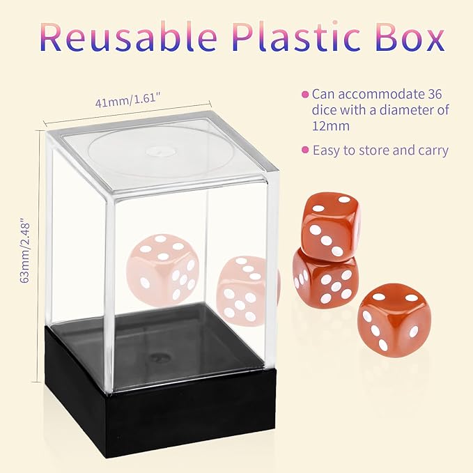 36 Pieces 12mm 6 Sided Mini Dice Set,D6 Game Dice Set,6 Sided Standard Game Dice for Board Games Dice Games Classroom Teaching Dices Game,with Portable Gaming Box(Brown)