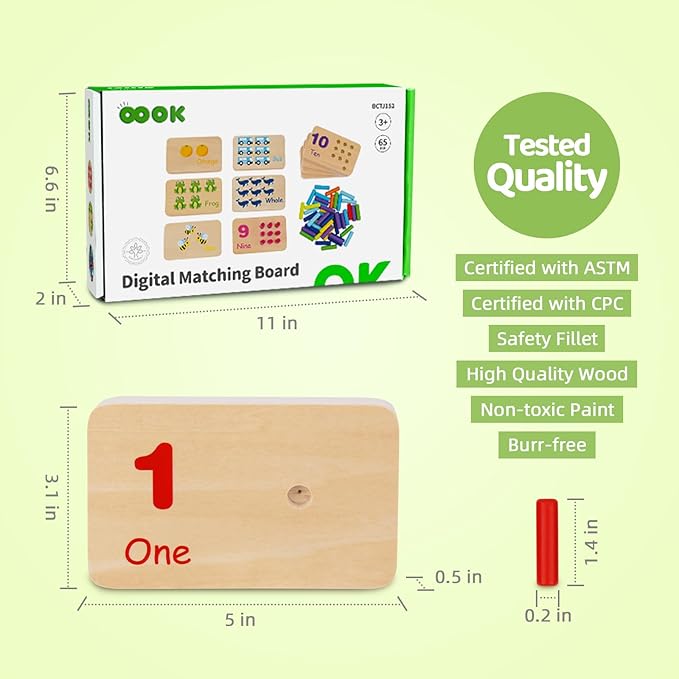 TOOKYLAND Peg Board Toddler Toys, Counting Wooden Toys with 55 Pegs, Wooden Math Manipulatives,Montessori Math and Numbers for Kids & Kindergarten Learning Activities