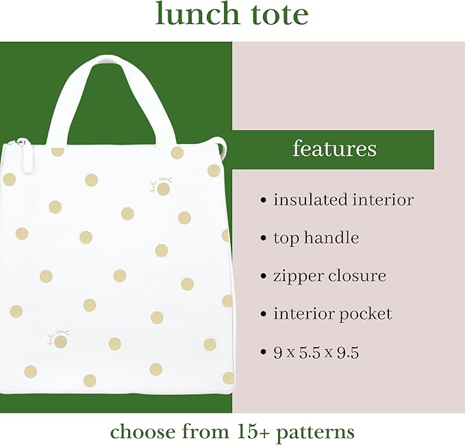 Kate Spade New York Portable Soft Cooler Lunch Bag, Thermal Tote with Silver Insulated Interior Lining and Storage Pocket, Gold Dot with Script