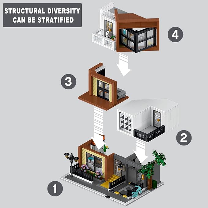 Modern Villas Architecture Building Kit with LED Lights,3 Levels Villas Apartment Building Blocks Toy,for 12+Year Teen,Adul（1399 Pieces）