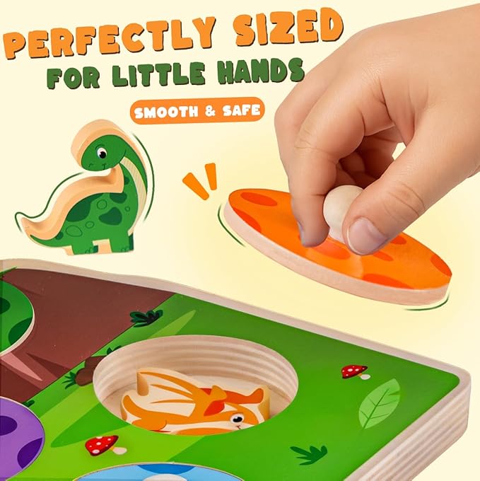 3 otters Wooden Peg Puzzles for Toddlers, Montessori Toys Dinosaur Learning Toys for Family Entertainment Education Birthday Gifts