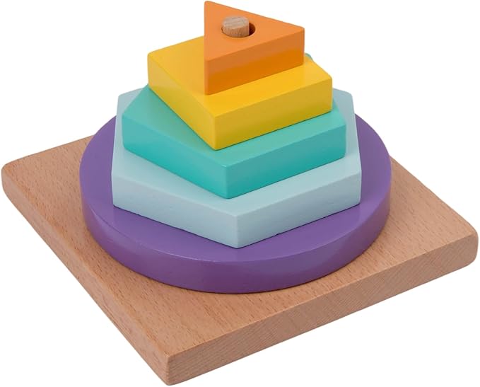 Wooden Sorting & Stacking Toy, Montessori Shape Stacker for Kids Ages 3+, 16 Pcs Geometric Puzzle, Color Number Counting Educational Blocks for Toddlers 5 Year Old, Matching Game for Baby Boys & Girls