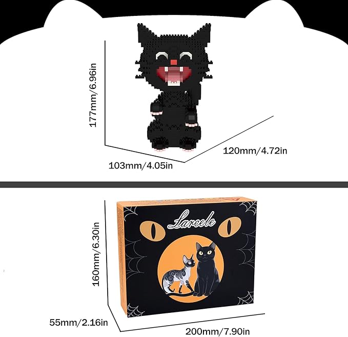 Larcele Micro Building Blocks Set, DIY Mini Building Toy Bricks for Age Over 12 Years, 1188 Pieces KLJM-05 (Black Cat 2)