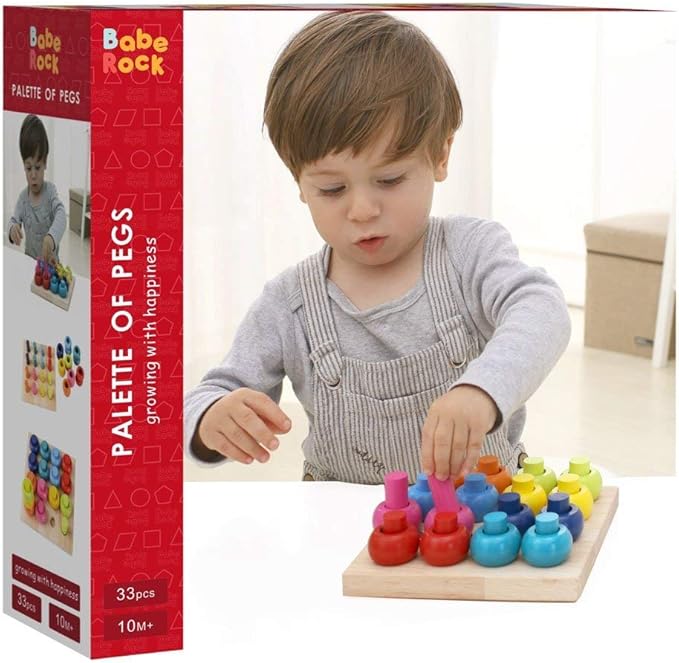 Wooden Color Sorting Stacking Rings Board Educational Learning Counting Toys Puzzle Games for 1 Year Old Preschool Kids Children Gift