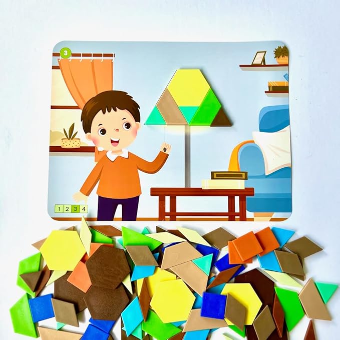 hand2mind Recycling and Conservation Pattern Block Puzzle Set, Tangram Puzzle, Geometric Shapes for Kids, Pattern Blocks Cards, Pattern Play, Toddler Battern Blocks, Kindergarten Learning Activities