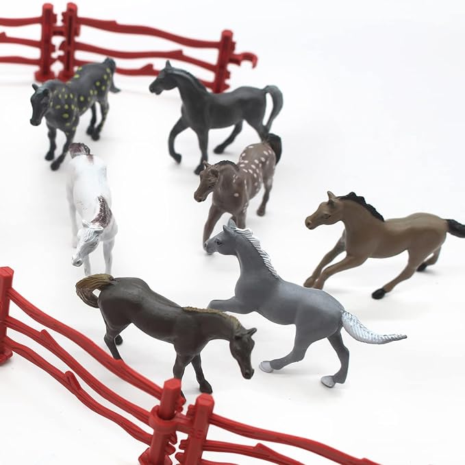 SmilerSmile Animal Assorted Mini Plastic Figures Toy Set, Educational Party Cake Topper, Goody Bag Filler (8pcs Horse)