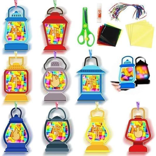 EggSun 36 Sets Jesus is The Guiding Light Sunday School Crafts for Kid Relgious Stained Glass Window Arts and Crafts Suncatcher Kit for Sunday School Thanksgiving Christmas Home Party Decorations