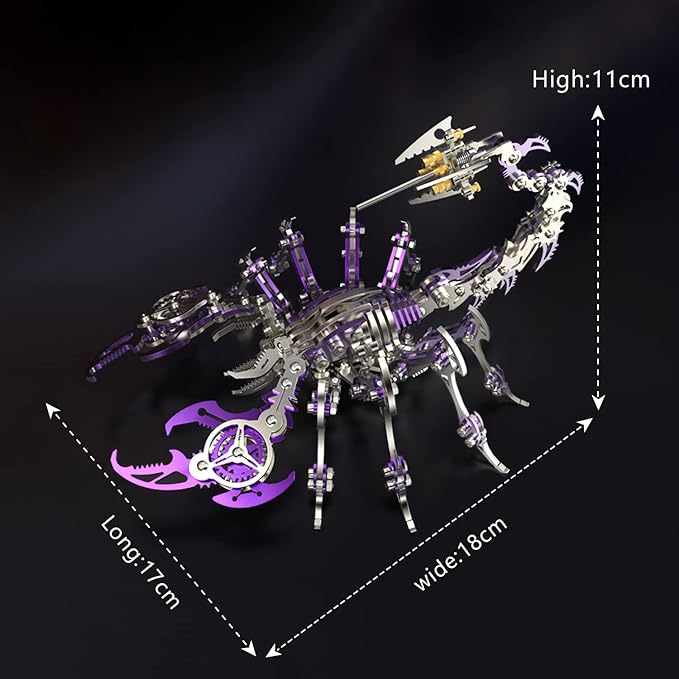 FILASLFT 3D Metal Model Kits, Mechanical Scorpion King Purple 3D Metal Puzzle,Steel Warcraft Collection DIY Animal Brain Teasers Simple 3D Puzzles
