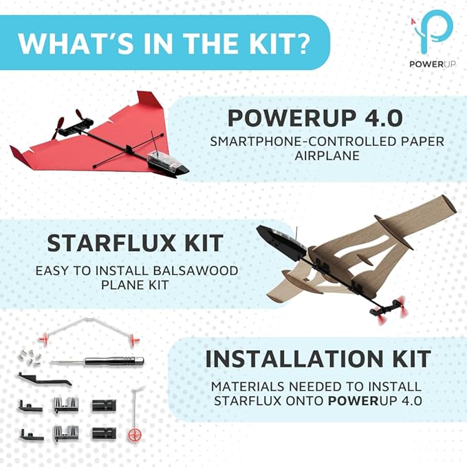 POWERUP New STARFLUX DIY Balsa Wood RC Airplane Kit – Build & Fly Smartphone Controlled Plane 4.0 | Made in USA, 2-in-1 Design, STEM Kit for Teens & Hobbyists