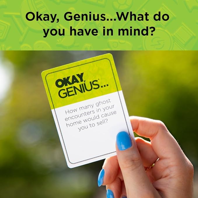 PlayMonster Okay, Genius… Fun Family Game Night Card Game for Teens, Friends & Home - Share Your Opinions on Ridiculous Topics - What Do You Have in Mind?! - for Ages 14 & Up