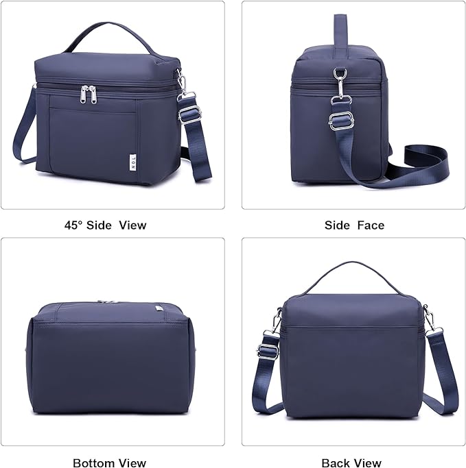 NOL Natural Organic Lifestyle Small Insulated Lunch Bags for Women Cooler Bag Lightweight Nylon Waterproof Lunch Box For Work (Small, Navy blue)
