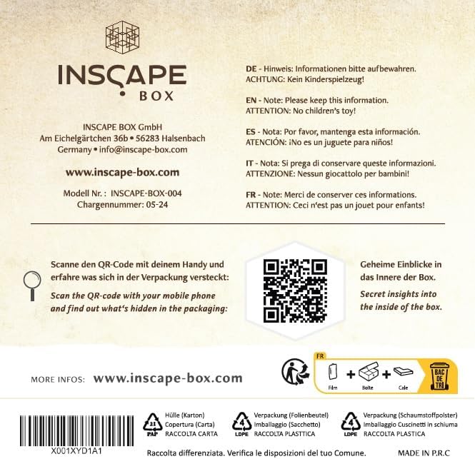 INSCAPE Da Vinci Puzzle Box - Escape Room in A Box for Adults - Cluebox - Mind Puzzles for Adults - Puzzle Boxes with Hidden Compartments - Puzzle Boxes for Adults - Wooden Puzzle Box