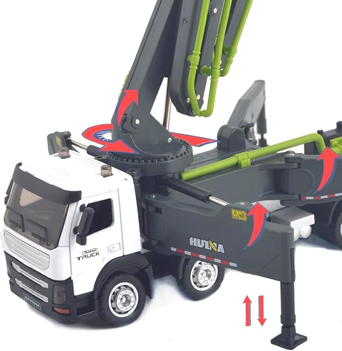 Ailejia Concrete Pump Truck Model Toy Construction Vehicle 1:50 Scale Die-cast Heavy Duty Wheeled Pump Truck Toys for Kids and Ornament (Grey)