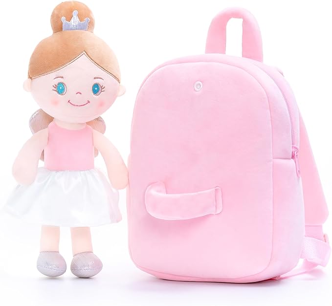 Gloveleya Toddler Backpack with Rag Doll Baby Gifts Angel Girl Pink 9 Inches