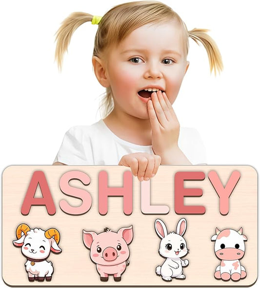 LOVELYPOD Personalized Name Puzzle for Kids, Custom Name Puzzles for Toddlers 1-3 Animal Puzzle, Customized 1st Birthday for Girls & Boys Wooden Toys for Kids, for New Baby - Style 10