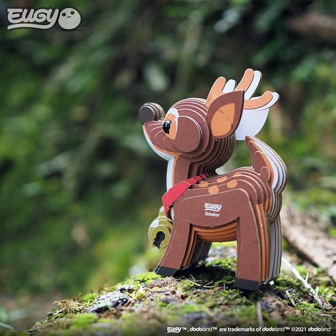 Eugy Reindeer 3D Puzzle, 22 Piece Eco-Friendly Educational Toy Puzzles for Boys, Girls & Kids Ages 6+
