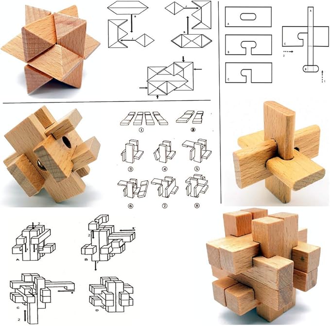Guaishou 10-in-One 3D Small Wooden Puzzles Kongming Lock IQ Test Toy for Teens and Adults
