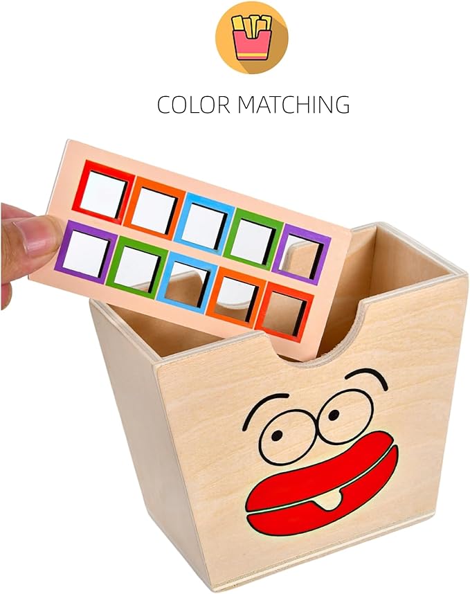 Wooden French Fries Sorting & Stacking Toys for Toddlers, Montessori Educational Toys for 3 Year Old Preschoolers to Develop Fine Motor Skills