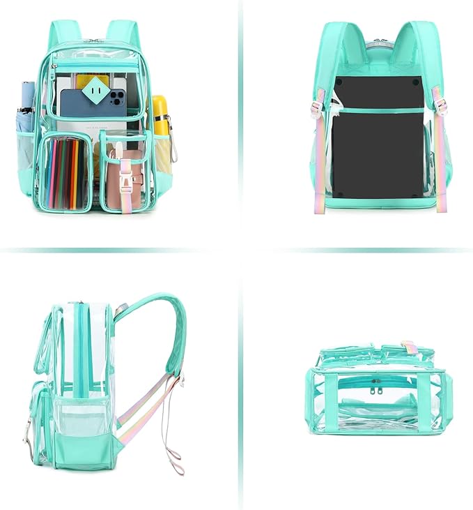 Clear Backpack for School,Heavy Duty PVC Transparent Bookbag for Girls Stadium Approved See Through Backpack