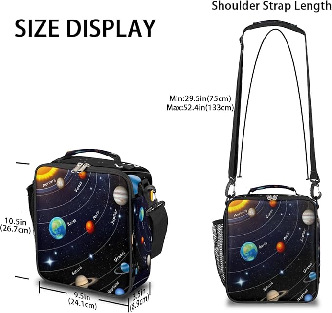 Galaxy Lunch Bags for Boys Insulated Lunch Boxes Rectangular Waterproof Lunch Tote Bag with Adjustable Shoulder Strap Portable Planet Picnic Bag for School Work Outdoor Gifts