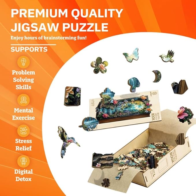 Jigfoxy Wooden Puzzles for Adults, Beautiful Scenes From a Book Wood Puzzles Adult, Unique Animal Shape Wooden Jigsaw Puzzles for Adults, Birthday Gifts for Puzzle Lovers, Family (S-6.3*8.5in-108pcs)