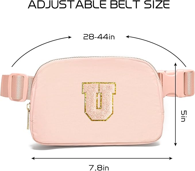 Gitus Gifts for 8 9 10 11 12 Year Old Girls Belt Bag Fanny Pack Crossbody Bags with Initial Letter Patch Cute Stuff Birthday Gifts for Teen Girls Women Personalized Trend Stuff (Coral Pink-U)