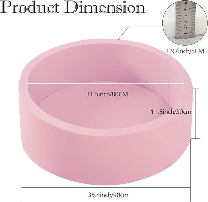 Ball Pit for Toddlers, 35.4"x 11.8" Foam Ball Pits, Indoor Soft Round Baby Playpen for Children, Ideal Gift for Toddlers, Pink, (Balls not Included)