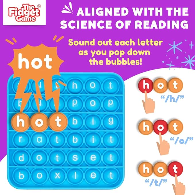 The Fidget Game Word Pop, CVC Words - Learn to Read in Weeks - Multisensory Reading & Phonics Interactive Game Ideal for Pre Kindergarten to 1st Grade (Packaging May Vary)