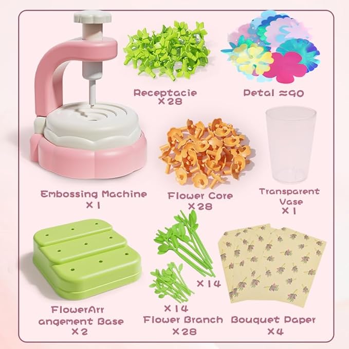 Logth DIY Flower Craft Kit with Flower Maker – Build Your Own Bouquet Toy, Educational Arts & Crafts Activity for Girls Ages 4-8, Preschool Learning, Birthday Gift